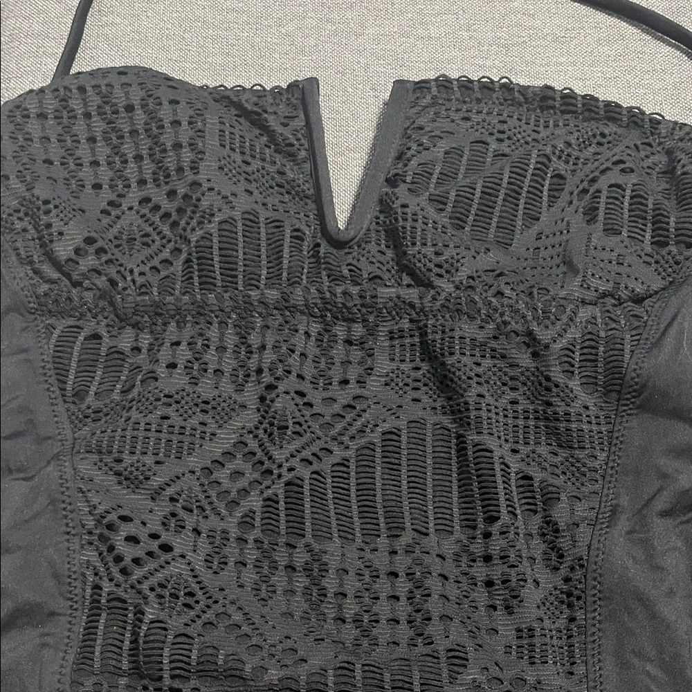 Black crocheted open back One-Piece Swimsuit - Picture 2 of 6